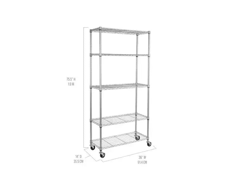 Scaffale in filo d'acciaio a 5 ripiani – 91,4 cm x 35,6 cm, Scaffalatura resistente