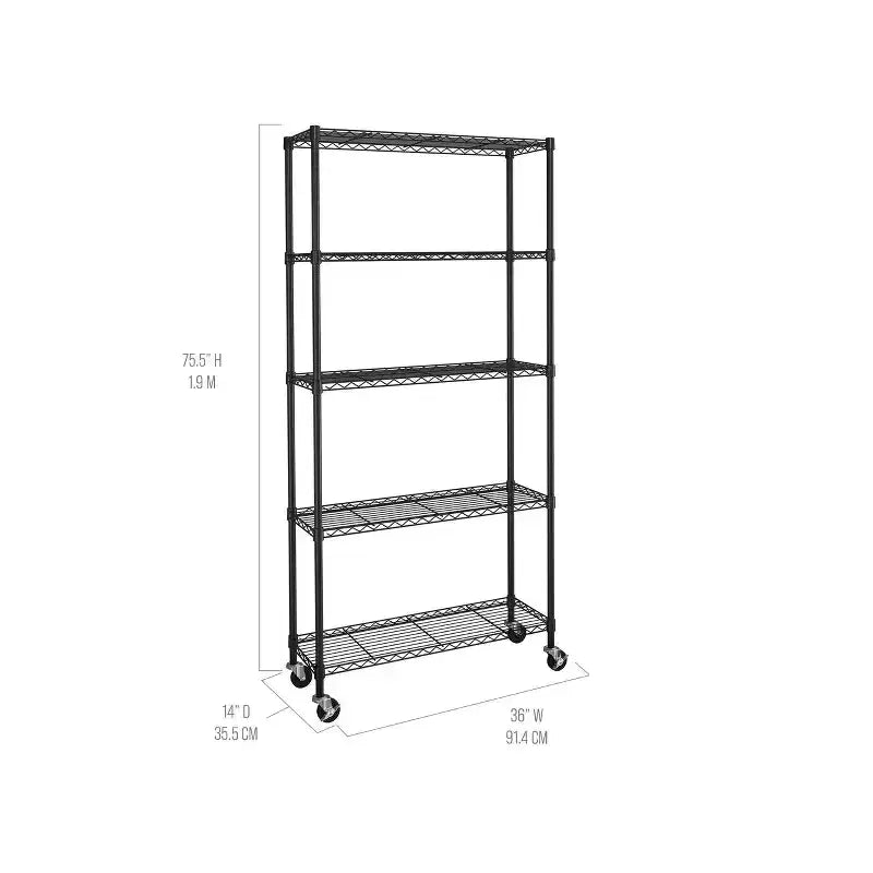 Scaffale in filo d'acciaio a 5 ripiani – 91,4 cm x 35,6 cm, Scaffalatura resistente