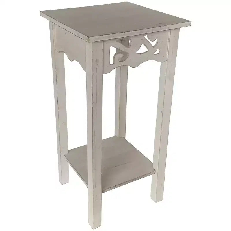 Tavolino porta piante stile antico con ripiano contenitore – 30x30x60 cm, grigio