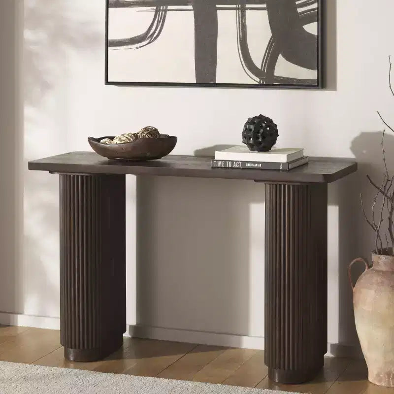Tavolo Console Moderno in Legno di Frassino – Marrone Scuro, L 120 cm, Supporta 45 kg