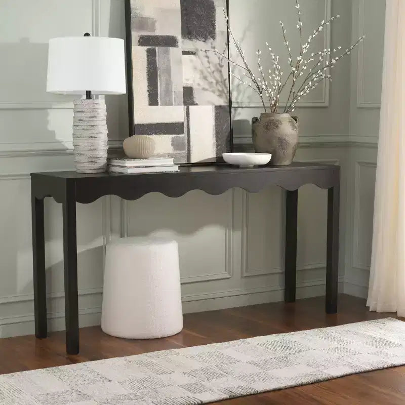 Console ondulata – Finitura naturale da 160 cm, pino e MDF, gambe a forcina, capacità 18 kg