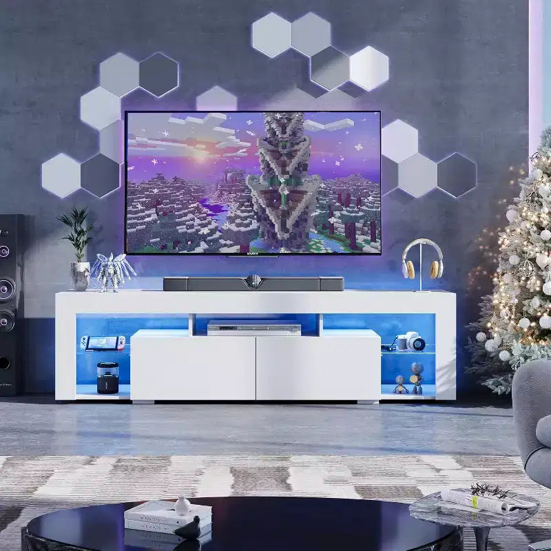 Mobile TV da 160 cm per TV da 55-70" – Centro Intrattenimento Moderno con Luci LED e 2 Cassetti