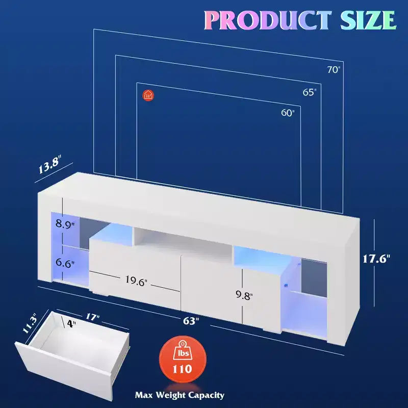 Mobile TV da 160 cm per TV da 55-70" – Centro Intrattenimento Moderno con Luci LED e 2 Cassetti