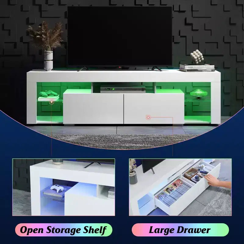 Mobile TV da 160 cm per TV da 55-70" – Centro Intrattenimento Moderno con Luci LED e 2 Cassetti