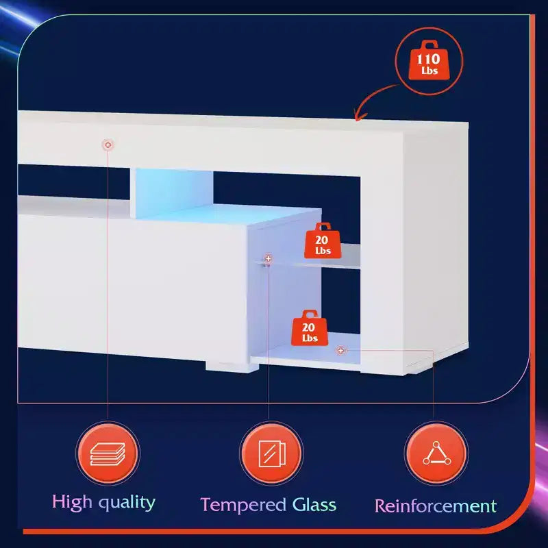 Mobile TV da 160 cm per TV da 55-70" – Centro Intrattenimento Moderno con Luci LED e 2 Cassetti