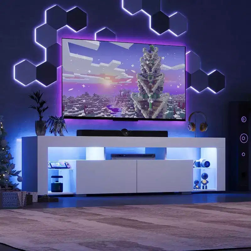 Mobile TV da 160 cm per TV da 55-70" – Centro Intrattenimento Moderno con Luci LED e 2 Cassetti