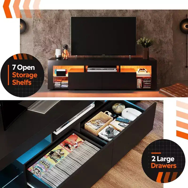 Mobile TV da 160 cm per TV da 55-70" – Centro Intrattenimento Moderno con Luci LED e 2 Cassetti