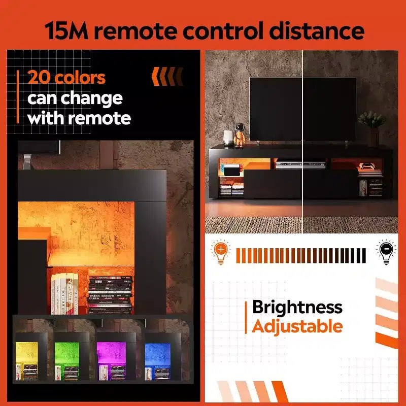 Mobile TV da 160 cm per TV da 55-70" – Centro Intrattenimento Moderno con Luci LED e 2 Cassetti
