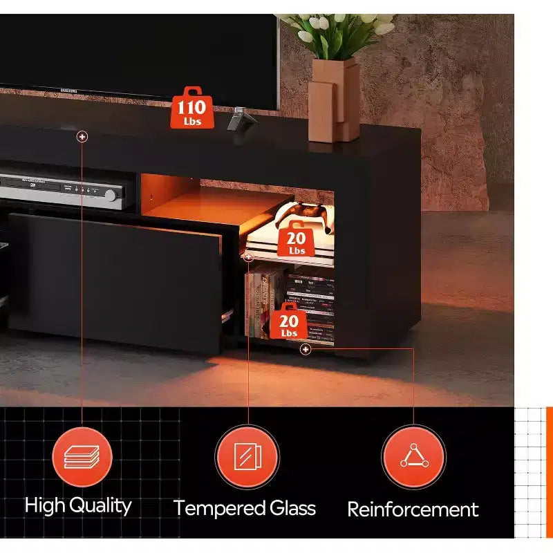 Mobile TV da 160 cm per TV da 55-70" – Centro Intrattenimento Moderno con Luci LED e 2 Cassetti