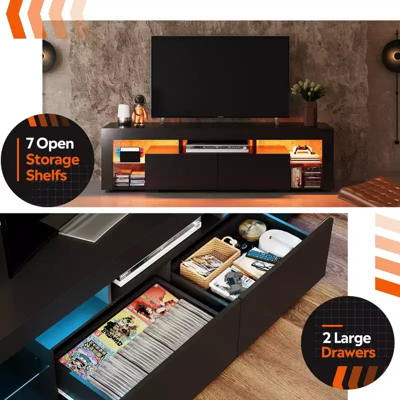 Mobile TV da 160 cm per TV da 55-70" – Centro Intrattenimento Moderno con Luci LED e 2 Cassetti