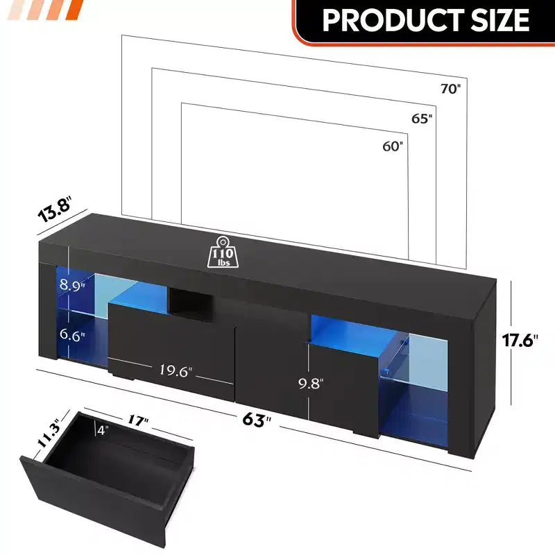 Mobile TV da 160 cm per TV da 55-70" – Centro Intrattenimento Moderno con Luci LED e 2 Cassetti