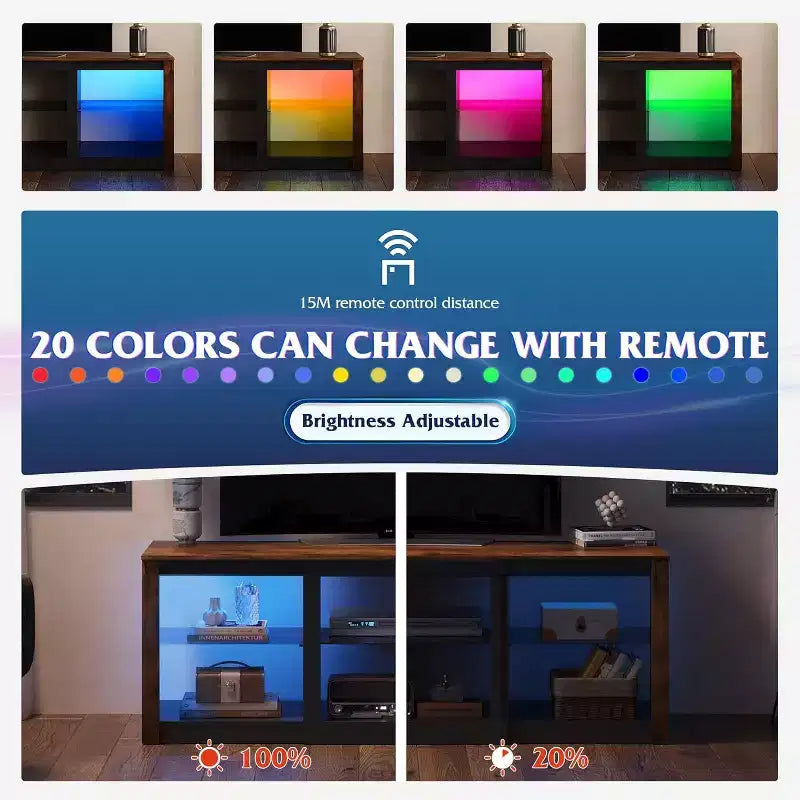 Mobile TV da 58" con luci LED per TV fino a 65" – Bianco, Ripiani in Vetro, Centro Intrattenimento