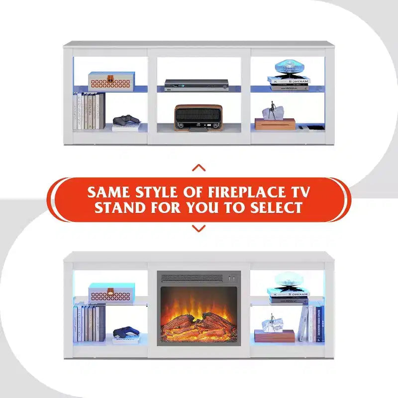 Mobile TV da 58" con luci LED per TV fino a 65" – Bianco, Ripiani in Vetro, Centro Intrattenimento
