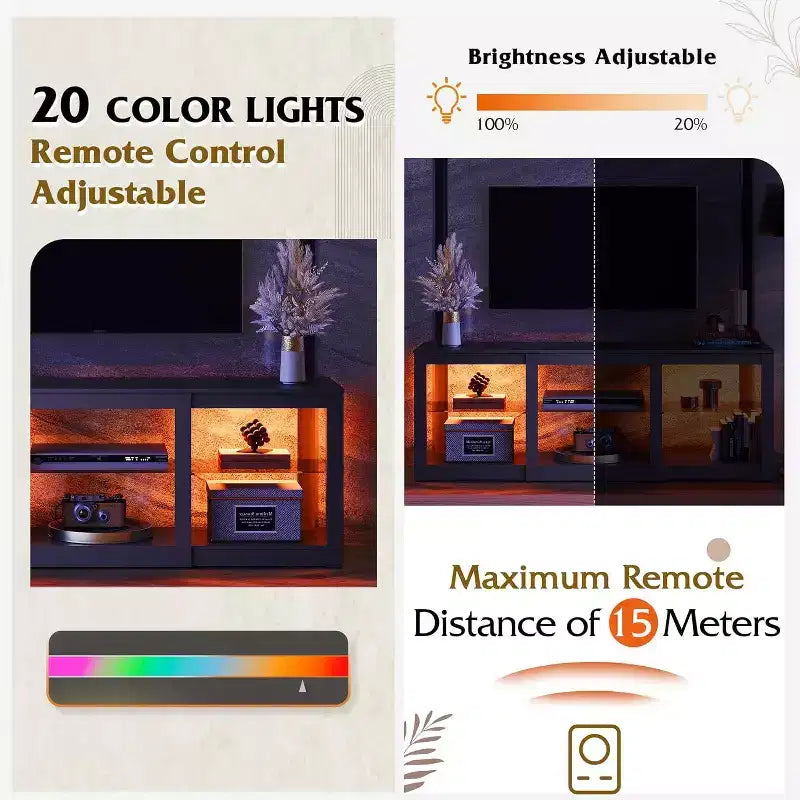 Mobile TV da 58" con luci LED per TV fino a 65" – Bianco, Ripiani in Vetro, Centro Intrattenimento