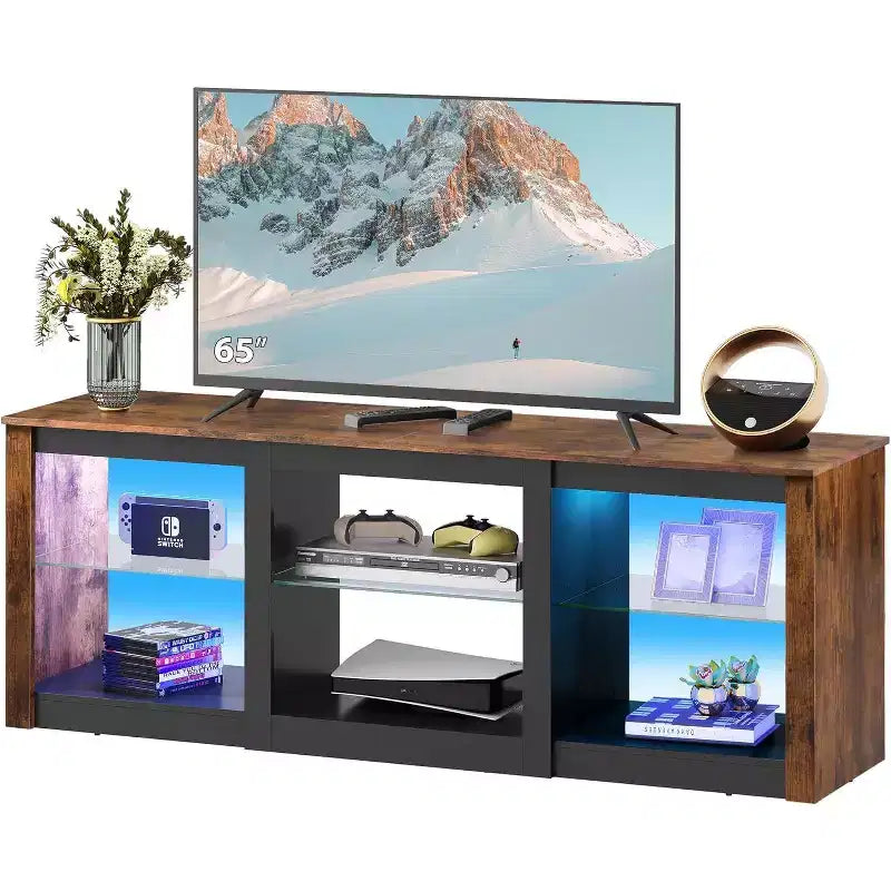 Mobile TV da 58" con luci LED per TV fino a 65" – Bianco, Ripiani in Vetro, Centro Intrattenimento