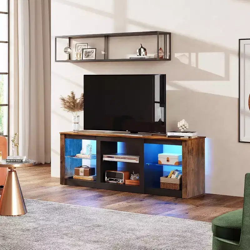 Mobile TV da 58" con luci LED per TV fino a 65" – Bianco, Ripiani in Vetro, Centro Intrattenimento