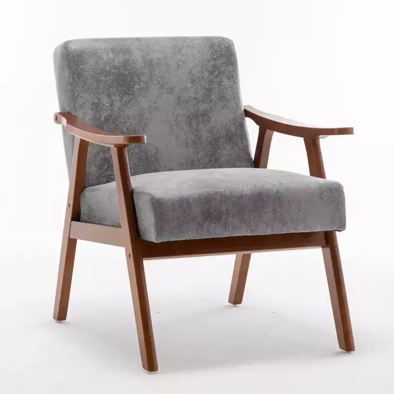 Poltrona di design Mid-Century – Rivestimento in velluto, struttura in legno di gomma, capacità 136 kg