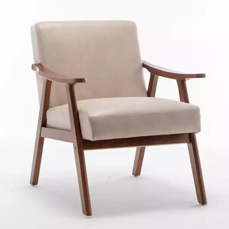 Poltrona di design Mid-Century – Rivestimento in velluto, struttura in legno di gomma, capacità 136 kg