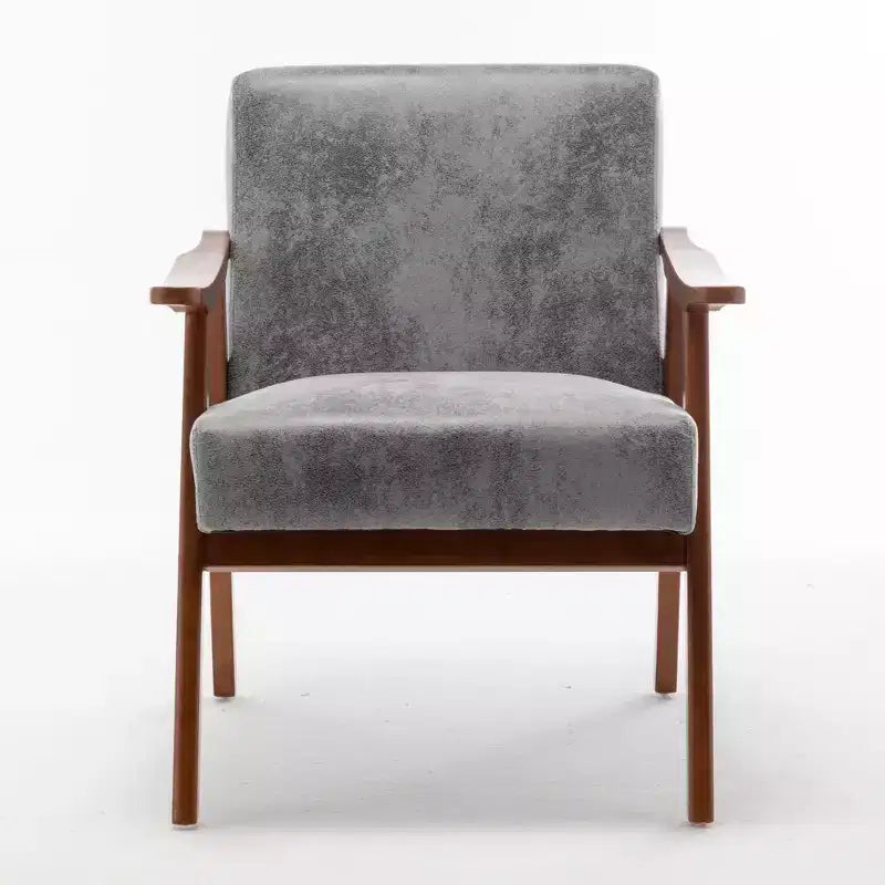 Poltrona di design Mid-Century – Rivestimento in velluto, struttura in legno di gomma, capacità 136 kg
