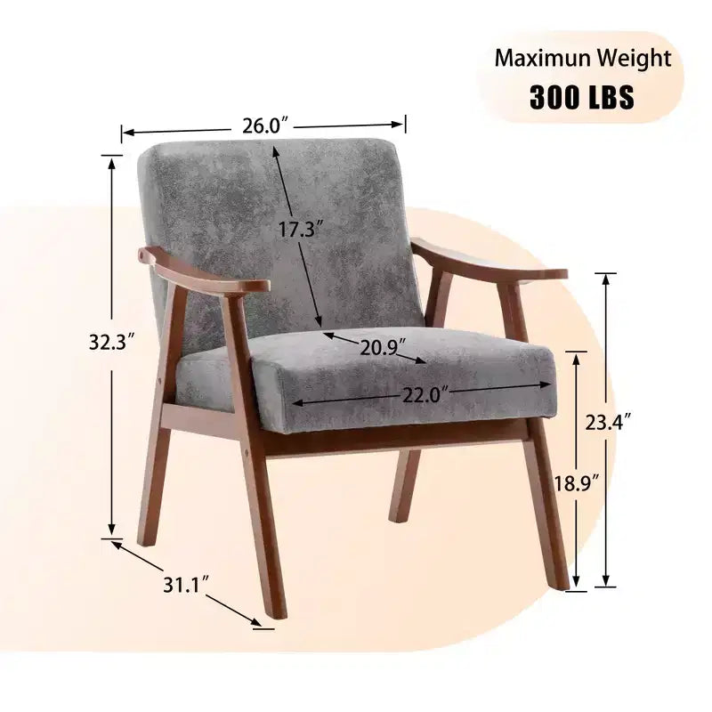 Poltrona di design Mid-Century – Rivestimento in velluto, struttura in legno di gomma, capacità 136 kg