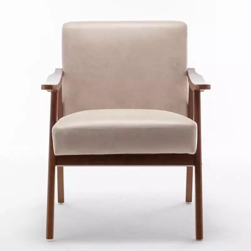 Poltrona di design Mid-Century – Rivestimento in velluto, struttura in legno di gomma, capacità 136 kg