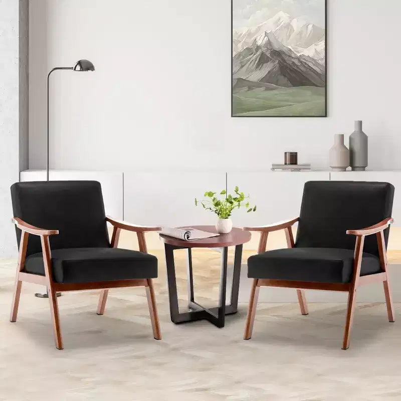 Poltrona di design Mid-Century – Rivestimento in velluto, struttura in legno di gomma, capacità 136 kg