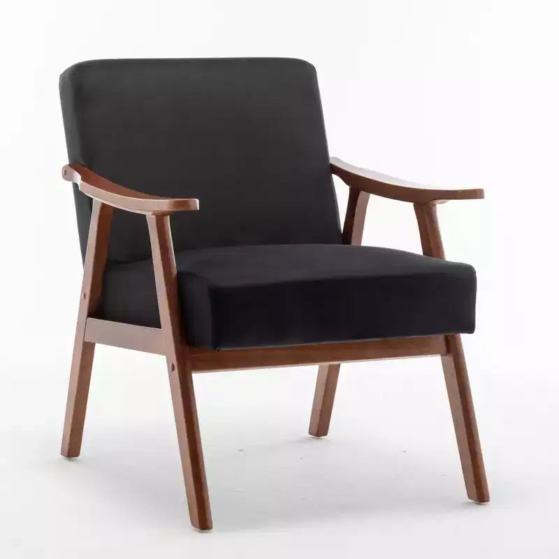 Poltrona di design Mid-Century – Rivestimento in velluto, struttura in legno di gomma, capacità 136 kg