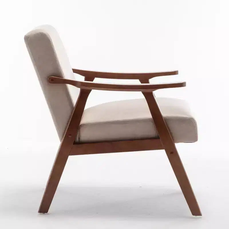 Poltrona di design Mid-Century – Rivestimento in velluto, struttura in legno di gomma, capacità 136 kg