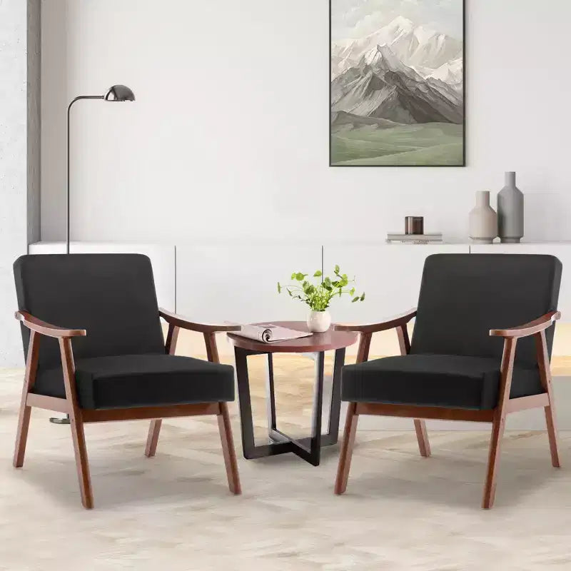 Poltrona di design Mid-Century – Rivestimento in velluto, struttura in legno di gomma, capacità 136 kg