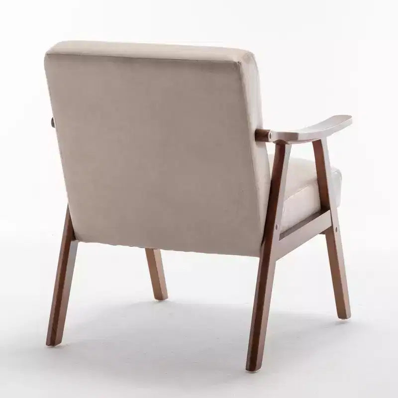 Poltrona di design Mid-Century – Rivestimento in velluto, struttura in legno di gomma, capacità 136 kg