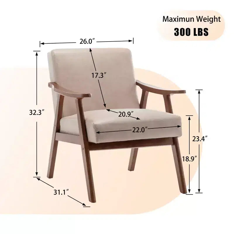 Poltrona di design Mid-Century – Rivestimento in velluto, struttura in legno di gomma, capacità 136 kg