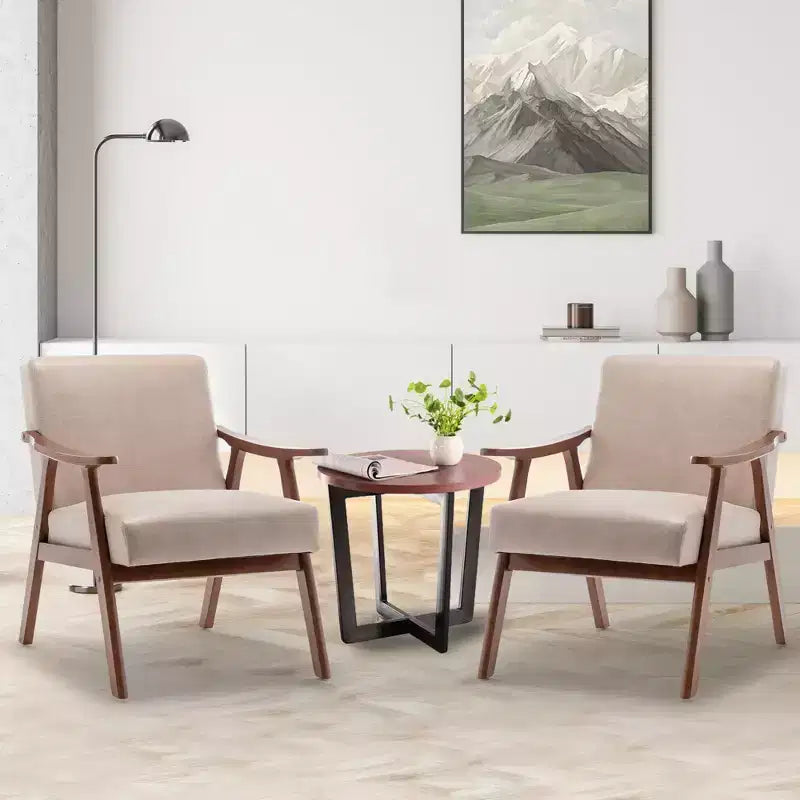 Poltrona di design Mid-Century – Rivestimento in velluto, struttura in legno di gomma, capacità 136 kg