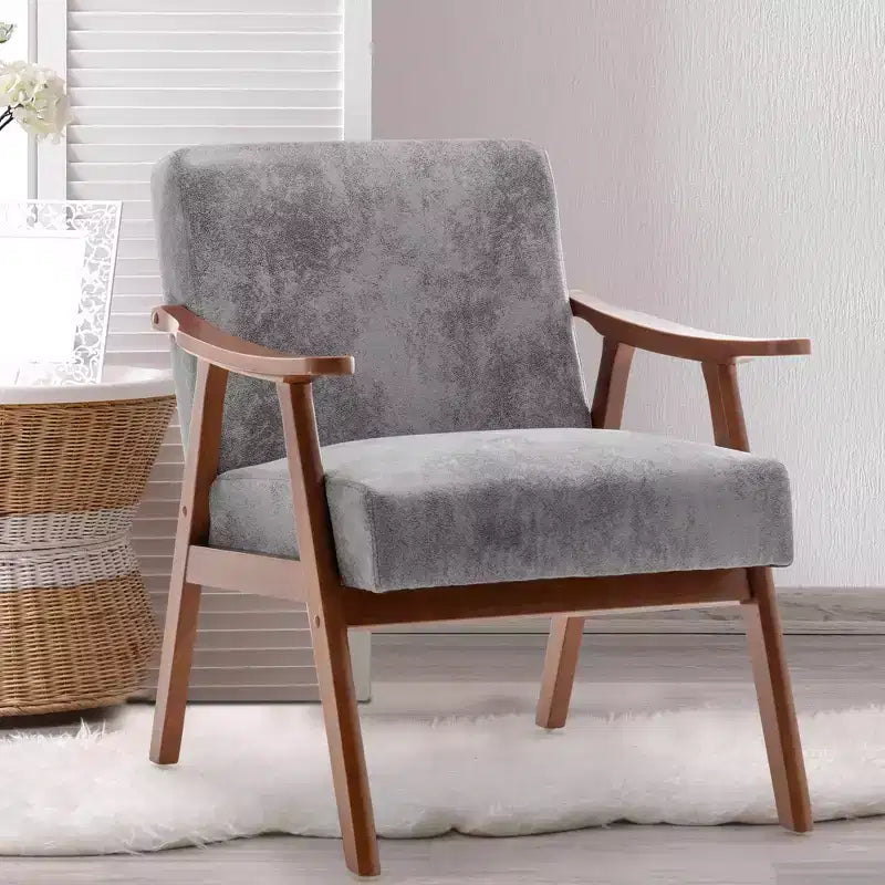 Poltrona di design Mid-Century – Rivestimento in velluto, struttura in legno di gomma, capacità 136 kg