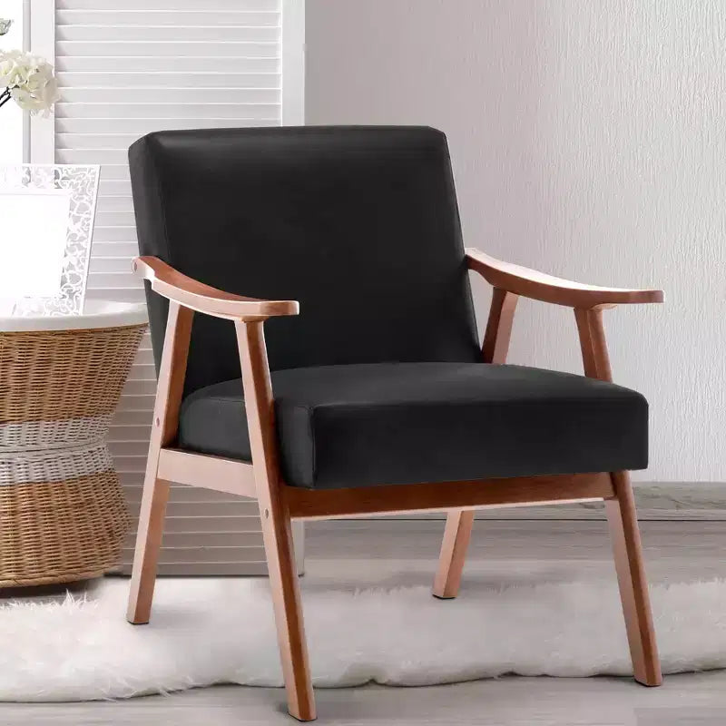 Poltrona di design Mid-Century – Rivestimento in velluto, struttura in legno di gomma, capacità 136 kg