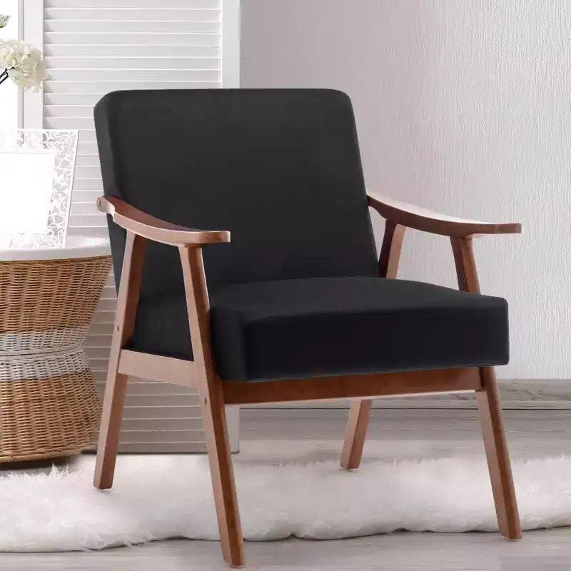 Poltrona di design Mid-Century – Rivestimento in velluto, struttura in legno di gomma, capacità 136 kg