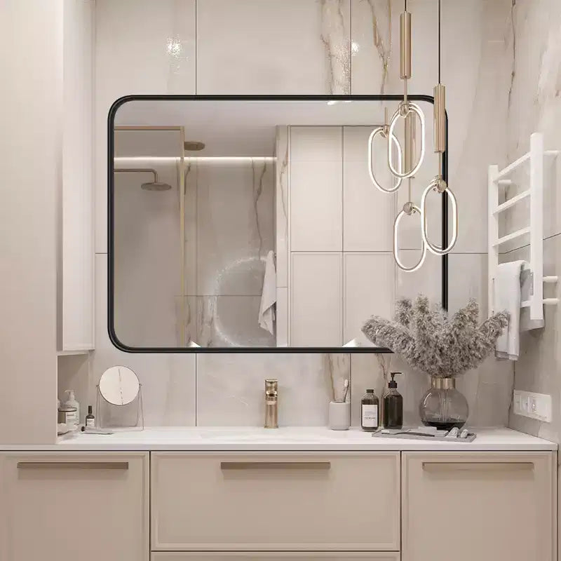 Specchio Rettangolare da Bagno – Montaggio a Parete, 76x56 cm, Cornice in Alluminio
