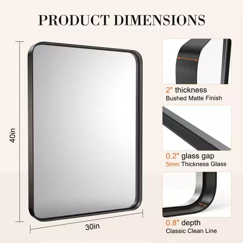 Specchio Rettangolare da Bagno – Montaggio a Parete, 76x56 cm, Cornice in Alluminio