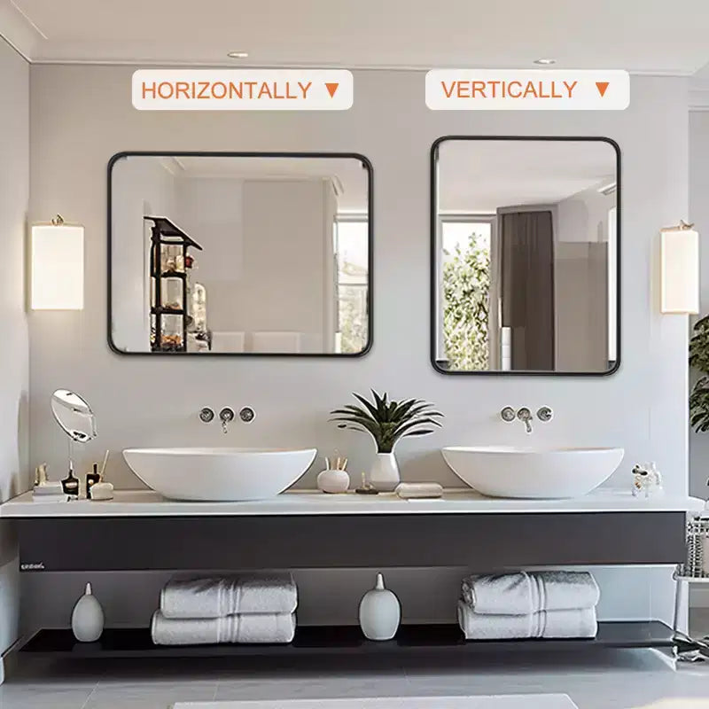 Specchio Rettangolare da Bagno – Montaggio a Parete, 76x56 cm, Cornice in Alluminio