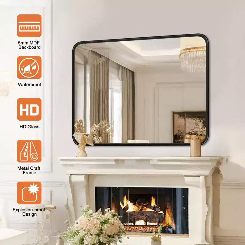 Specchio Rettangolare da Bagno – Montaggio a Parete, 76x56 cm, Cornice in Alluminio