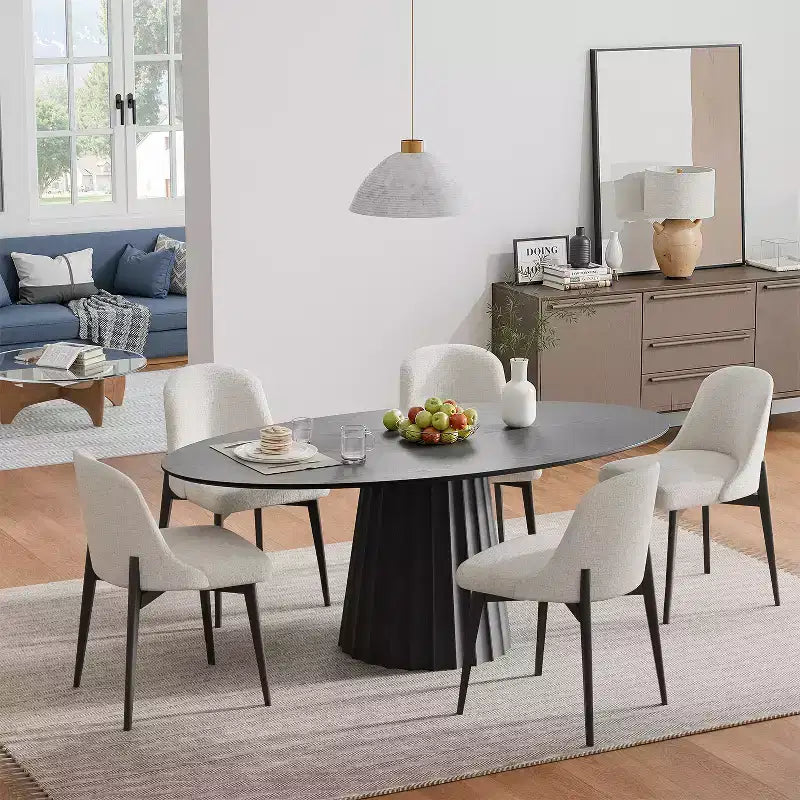 Tavolo da pranzo ovale in legno massello 67x33,5 con elegante base affusolata per 6 persone
