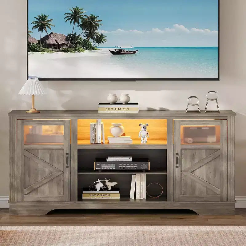 Mobile TV rustico con luci a LED – Centro multimediale per TV fino a 65 pollici