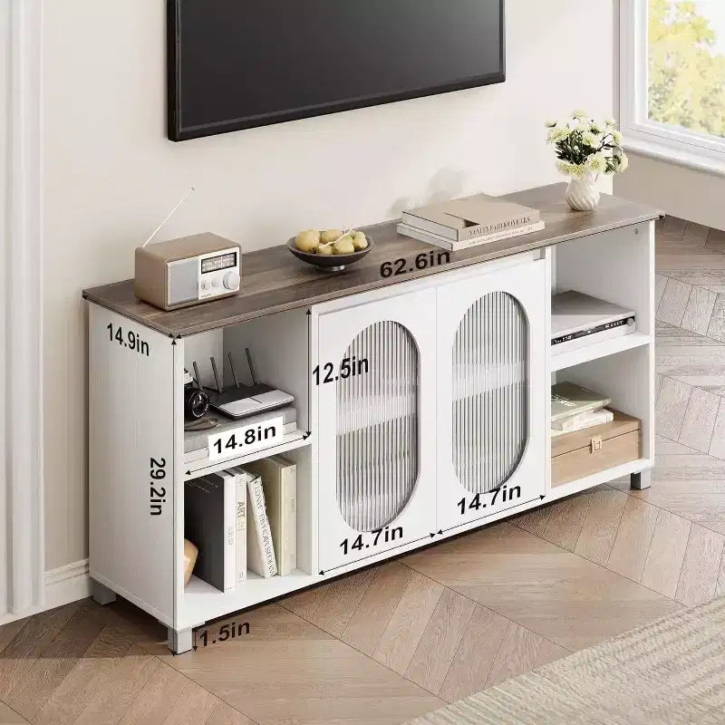 Mobile Porta TV Moderno per TV 70" – Consolle Multimediale Nera con Ante e Ripiani in Vetro