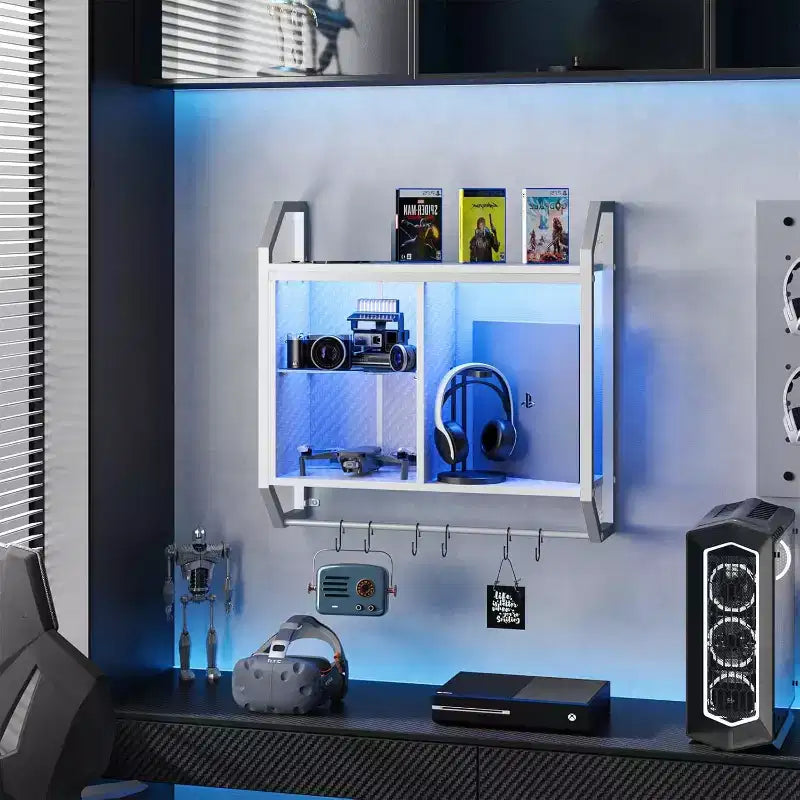 Mensole flottanti da parete a LED con ripiani in vetro regolabili – Scaffale per gaming ed esposizione