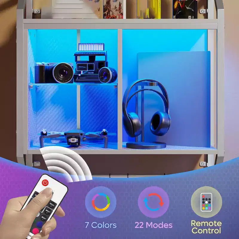 Mensole flottanti da parete a LED con ripiani in vetro regolabili – Scaffale per gaming ed esposizione