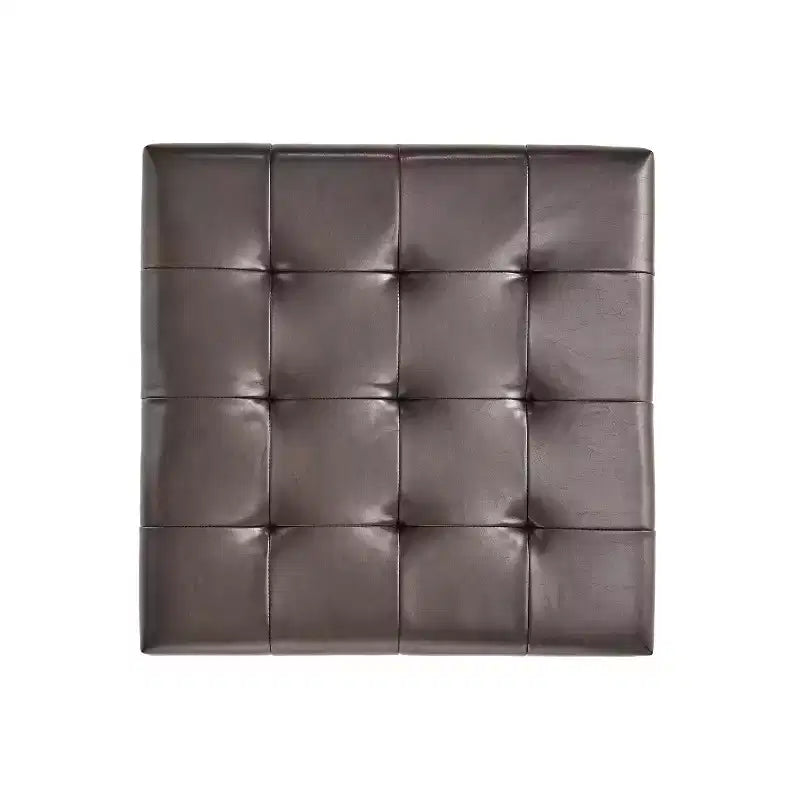 Pouf Contenitore Quadrato da 79 cm in Ecopelle Trapuntata con Ripiano – Marrone