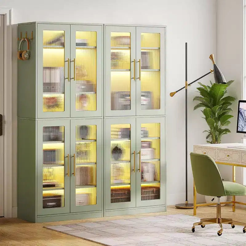 Libreria Espositiva Bianca Illuminata a LED con Ante in Acrilico RGB – Telecomandata