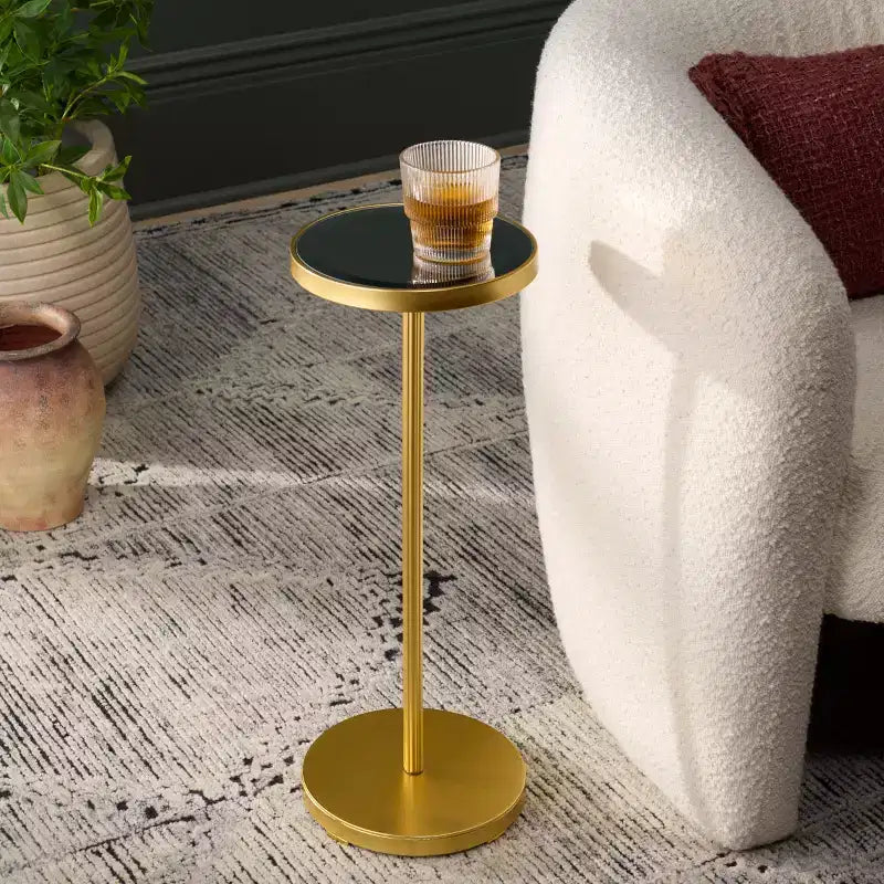 Tavolino d'appoggio rotondo in oro e specchio – Tavolino moderno glamour