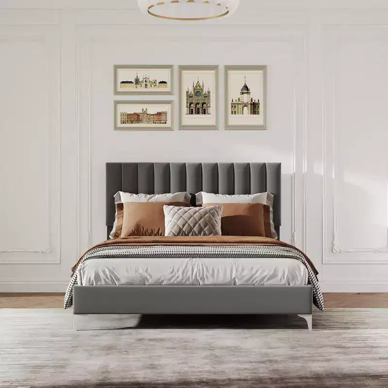 Struttura letto matrimoniale, rivestimento in velluto, testiera regolabile, silenzioso, non necessita di rete a molle, supporto a doghe in legno, grigio