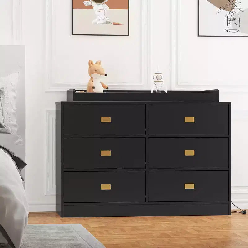 Cassettiera per Camera da Letto con 6 Cassetti, Fasciatoio, Morbido Tappetino e Piano Rimovibile, Cassettiere per Neonati con Fasciatoio per la Cameretta