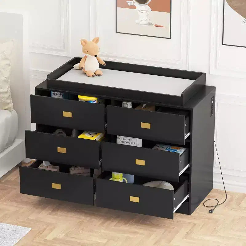 Cassettiera per Camera da Letto con 6 Cassetti, Fasciatoio, Morbido Tappetino e Piano Rimovibile, Cassettiere per Neonati con Fasciatoio per la Cameretta